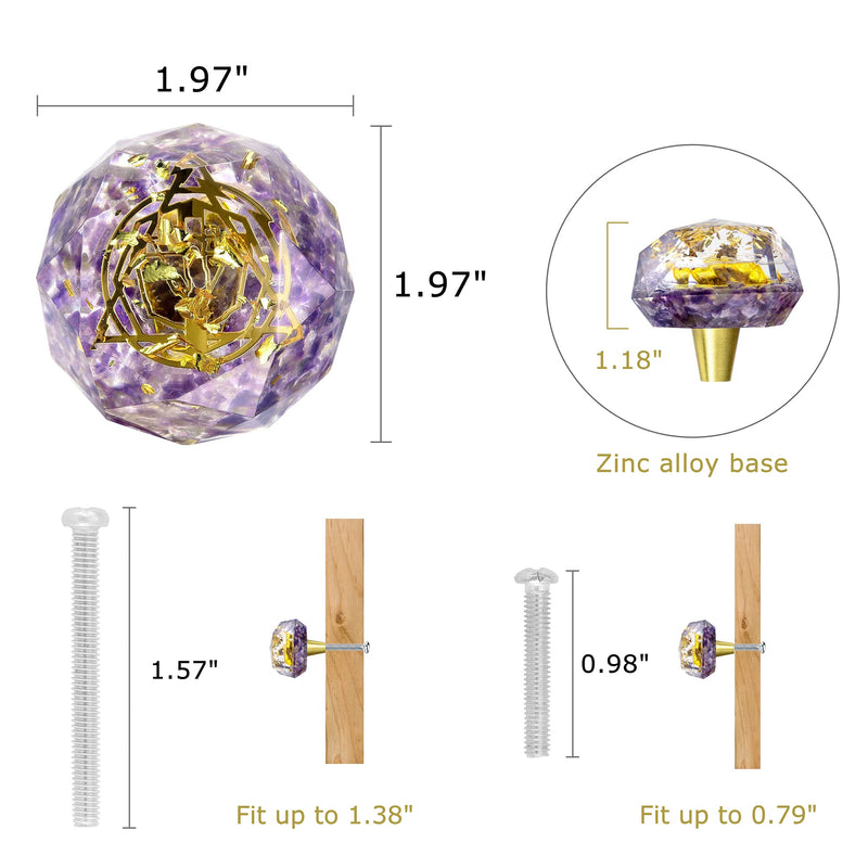 Lpraer 2Pcs Resin Crystal Knobs with Amethyst Decorative Stone Drawer Pulls Cabinet Knob for Kitchen Cupboard Dresser Closet Wardrobe