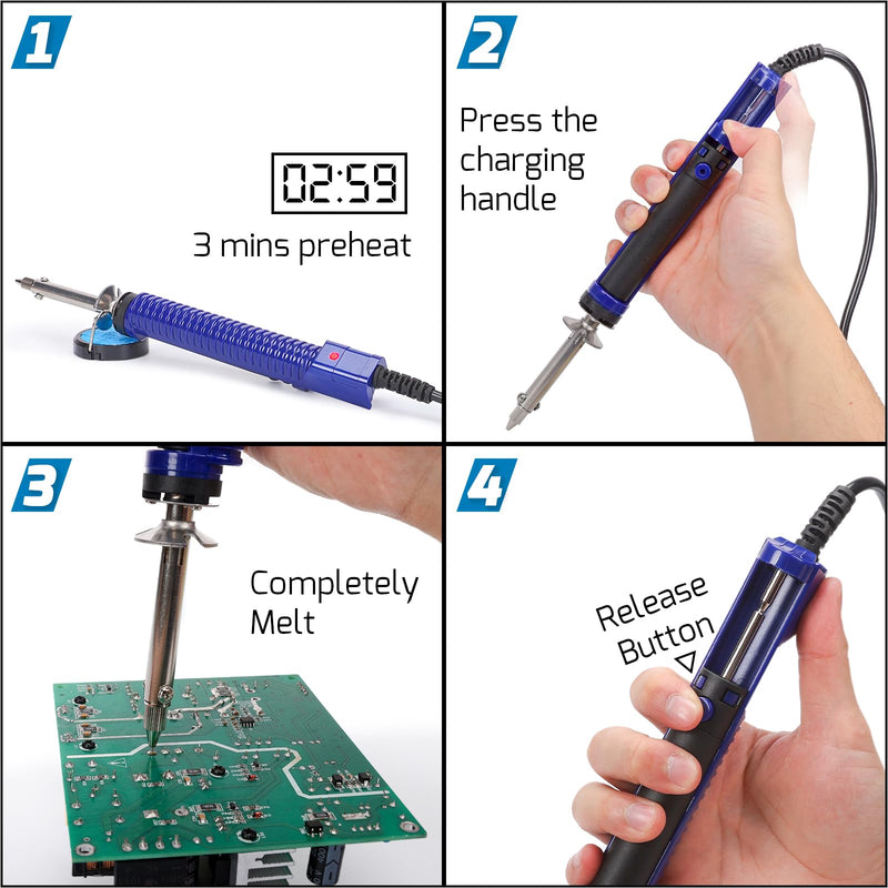 WEP 929D-V 2 IN 1 Desoldering Iron Electric Solder Sucker with 5 Nozzles 0.8/1.0/1.2/1.5mm Soldering Tool Kit with Built-in Desoldering Pump, Iron Stand, Sponge, Cleaning Pin Solder Remover