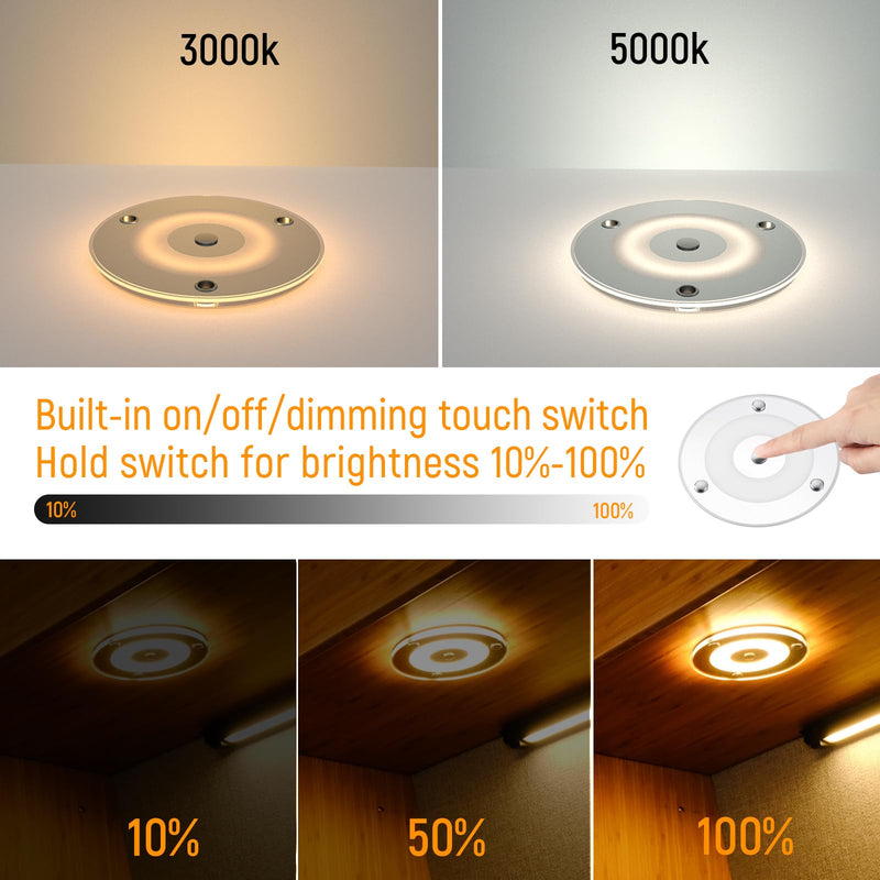 2 Pack 12V LED Ceiling Dome Light 400LM, 4.75" Dimmable Interior Light for RV Boat Camper Van Travel Trailer Truck Sailboat Interior Lighting,Surface Mount & Touch Switch (Warm White) 4.75" Warm White