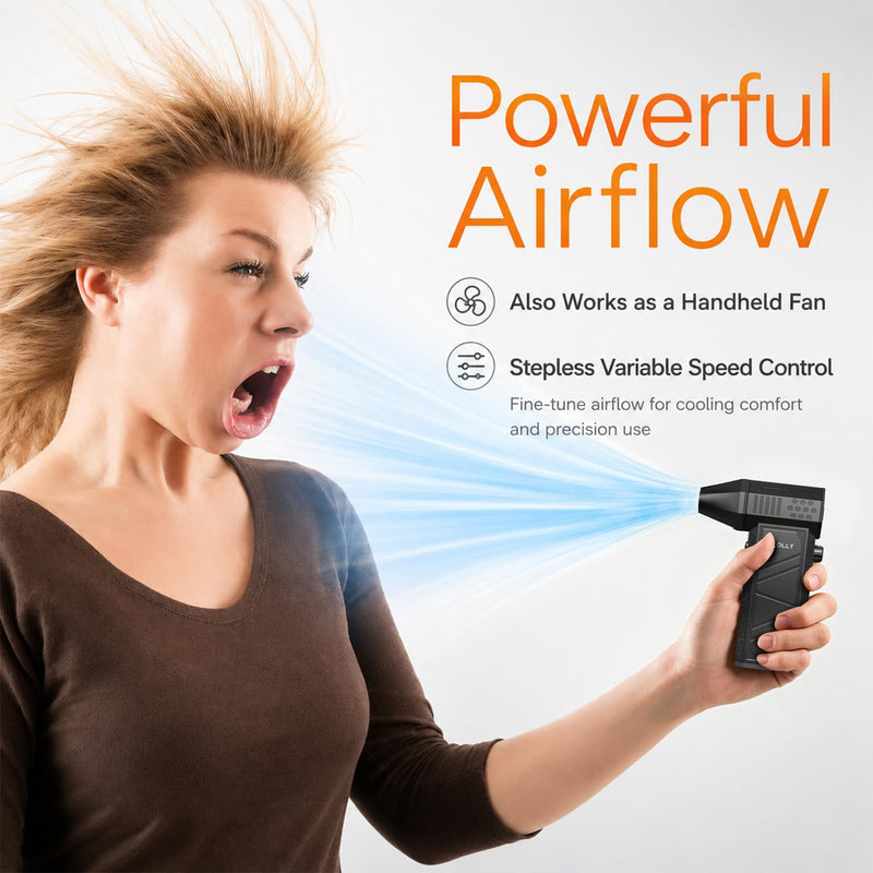 BiLOLLY Compressed Air Duster, 130,000 RPM Electric Air Duster Blower, Rechargeable Turbo Fan with Stepless Speed Control, Portable Mini Jet Blower for Computer, Keyboard, Car, Home and Outdoor Black