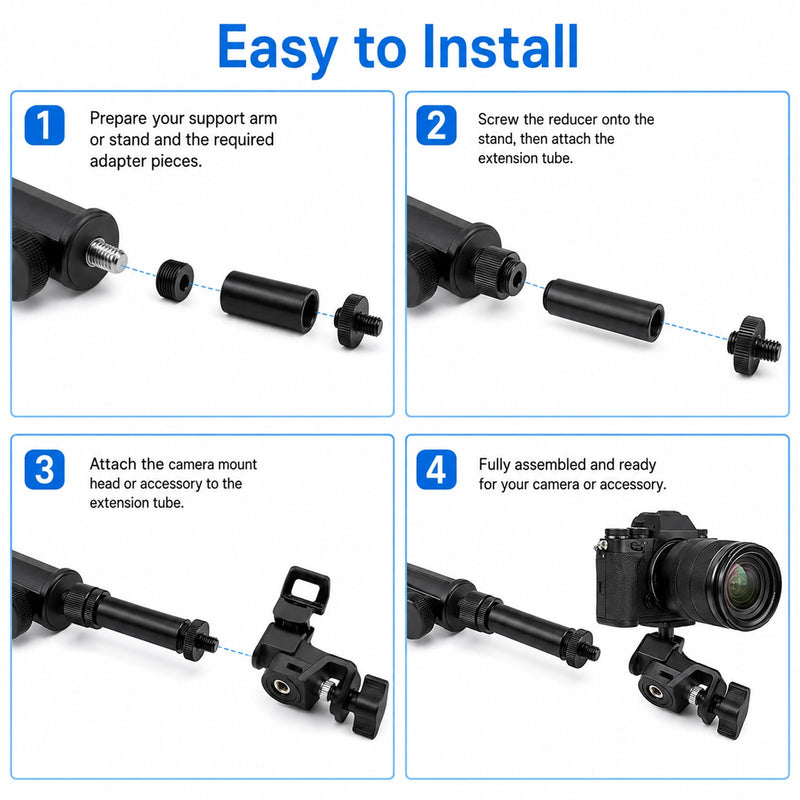 13 PCS 3/8 to 5/8 and 1/4 Mic Stand Adapter Set, Black | Microphone Stand Screws with Extension Tube Aluminum Alloy Mic Thread Mount for Boom Arm Camera Tripod Projector Fill Light