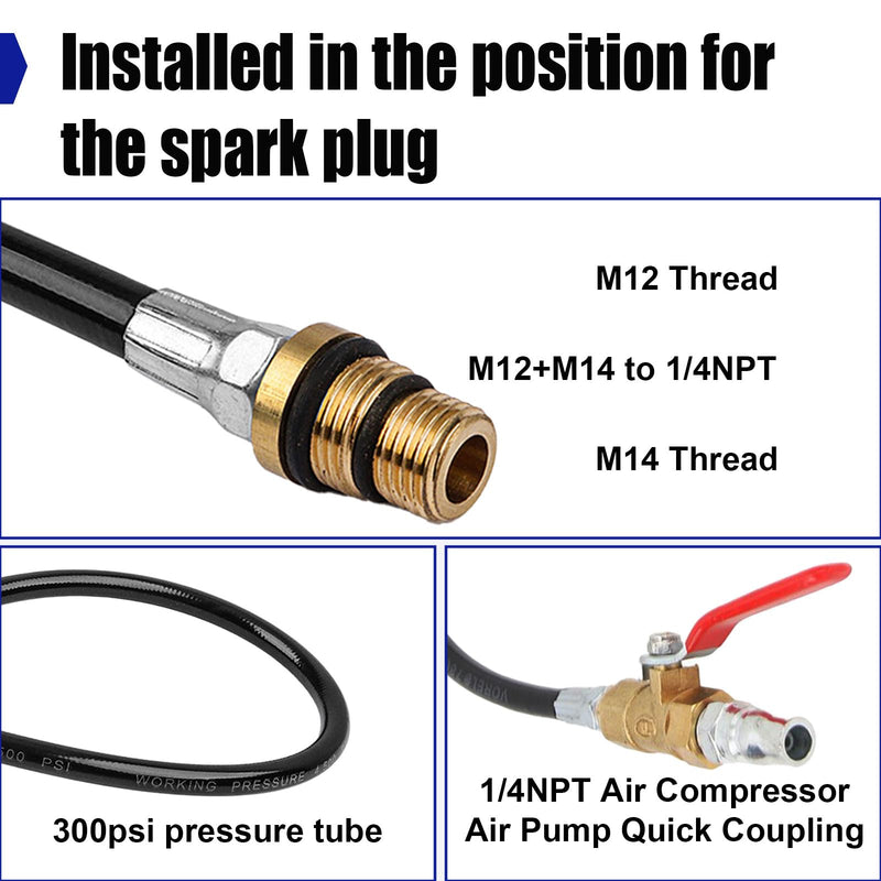 Car Engine Air Valve Holder Pressure Pipe, M12/M14 to 1/4 NPT Valves Spring Tool with Ball Valve, Cylinder Leakage Tester