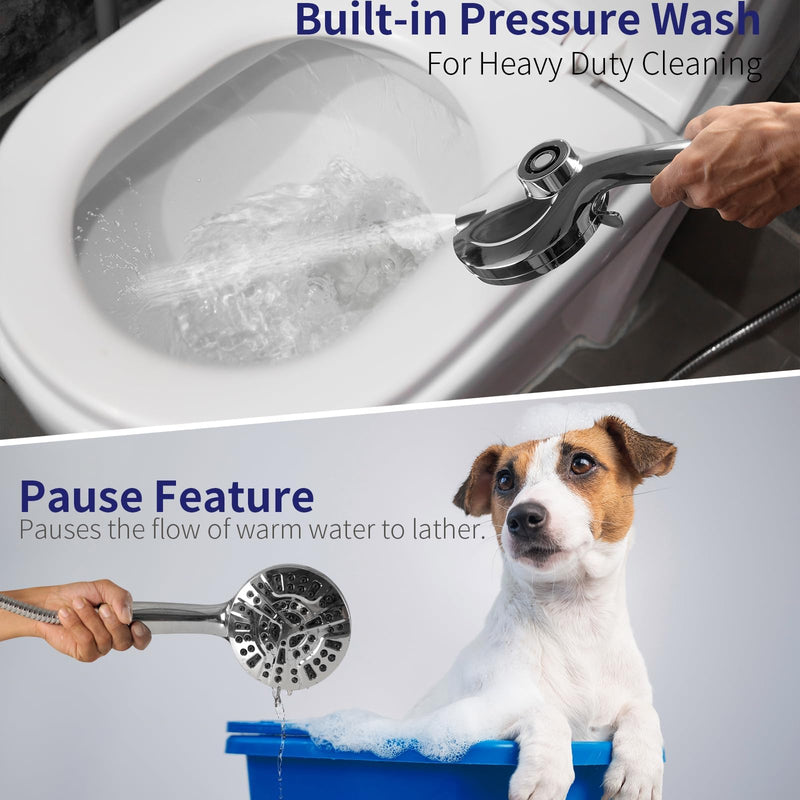Magnetic Handheld Shower Head with Filter, High Pressure 10-Spray-Mode Detachable Shower Head with 60-Inch Hose, Powerful Hand Held Shower Head for Low Water Pressure(head,silver) Silver