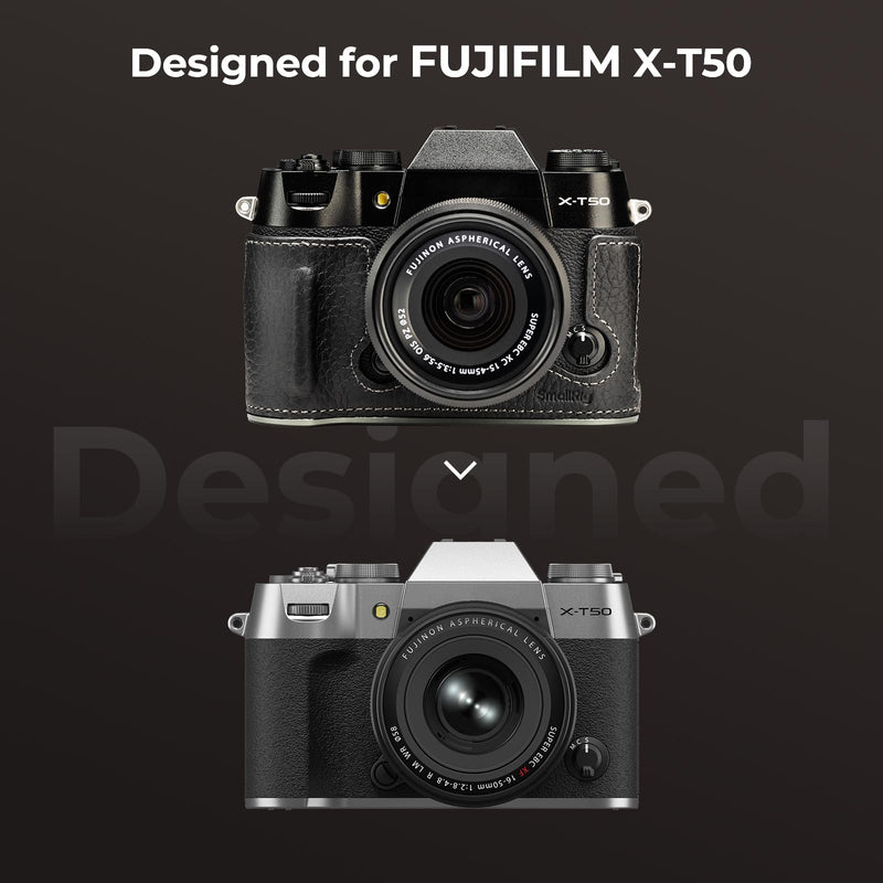 SMALLRIG X-T50 Half Leather Case Kit with Shoulder Strap, Retro Style Leather Camera Half Case with Aluminum Alloy Frame for FUJIFILM X-T50 (Black) - 4709 Black