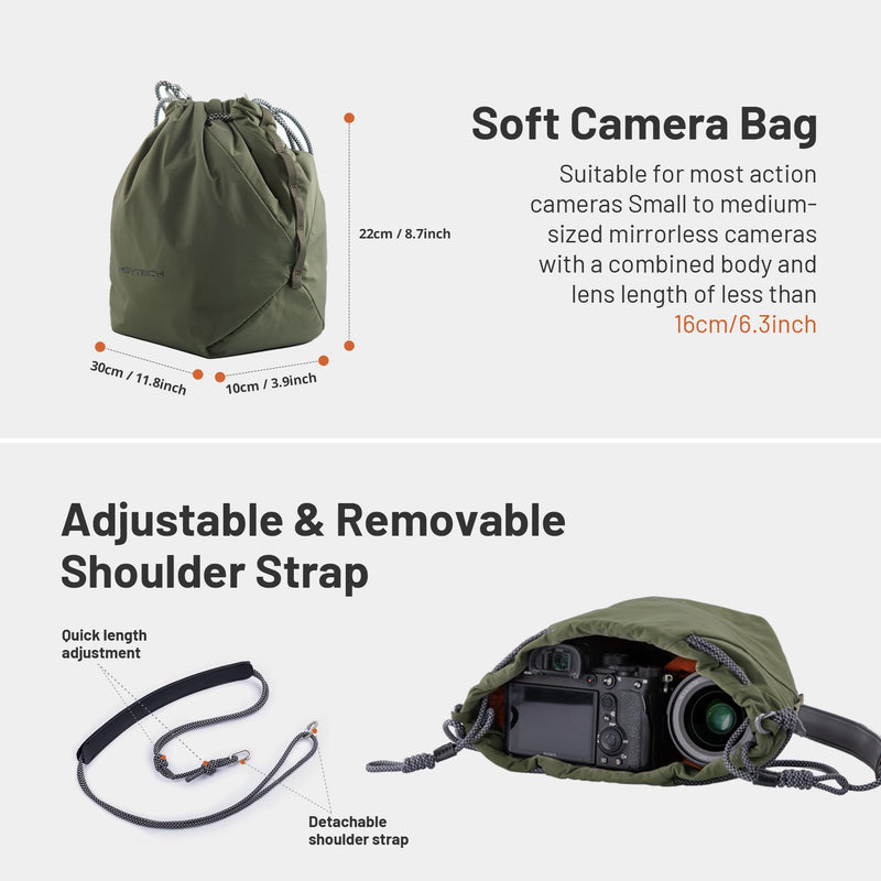 PGYTECH OneGo Drawstring Small Camera Bag Soft Cute Camera Pouch Handbag | Black Camera Sling Bag Compatible with Mirrorless Cameras/Nikon/Canon/Sony/Fuji/Pocket 4 Camera Case