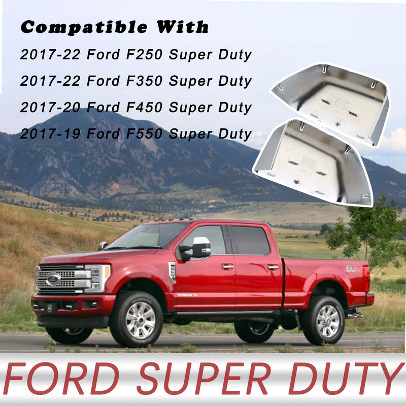 1 Pair Tow Mirror Chrome Cover Cap | For 2017-2024 Ford Super Duty F250 F350 F450 F550 Truck Accessories Replacement | Driver&Passenger Side Exterior Plastic Top Half Door Mirror Caps 1 Pair