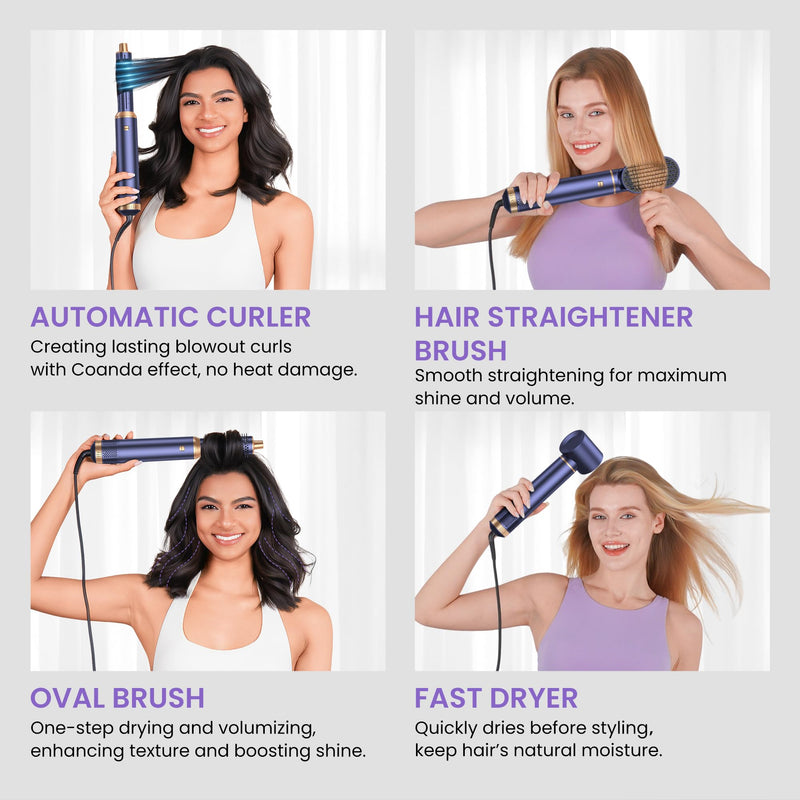  [AUSTRALIA] - Mogawave 5 in 1 Hair Styler,Airbrush Air Styler 1000w Multistyler | Blow Dryer Brush Set, 30mm Air Curler, Hair Styling Tool, Smooth Shine Volumize Curl Straighten Brush,Blow-Out Look Bluegold