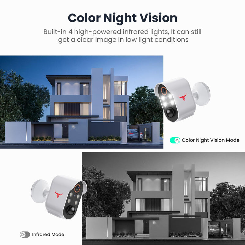 1080p Wireless Security Camera with AI Human Detection, Night Vision, 2-Way Talk, Cloud Storage, Rechargeable Battery Included, Battery Camera for Home Security, 2.4G WiFi 4 Spotlights
