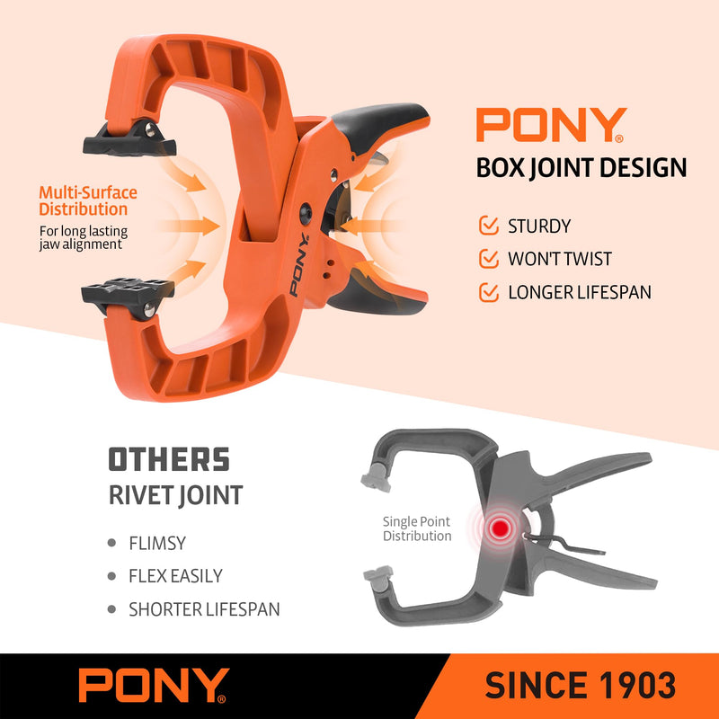 PONY 4-Pack 2-Inch Quick-Release Ratcheting Wood Clamps for Woodworking, Professional Hand Clamps with Box-Joint Design, Ergonomic Handles, 60 LBS Clamping Force