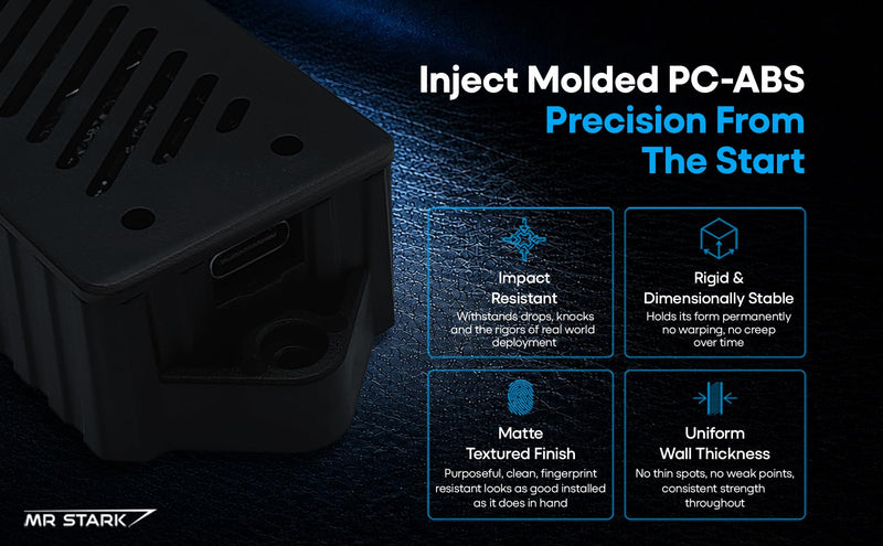 Premium ESP32 Computer Case, 2-Pack, Inject Molded, Passthrough (Black) | Ventilation Slots, Mounting Ears, Snap-On Lid, PC-ABS Material, Fits ESP-WROOM-32 30-Pin