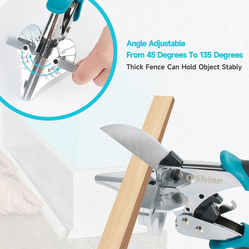 O’Shine Ratchet Miter Shears Expert for Angular Cutting Molding Crafting Wood, Quarter Round Cutting Tool, 45-135 Degree Multi Angle PVC Miter Shear Trim Cutter Hand Tool, w/Extra Four Anvils & Blade American