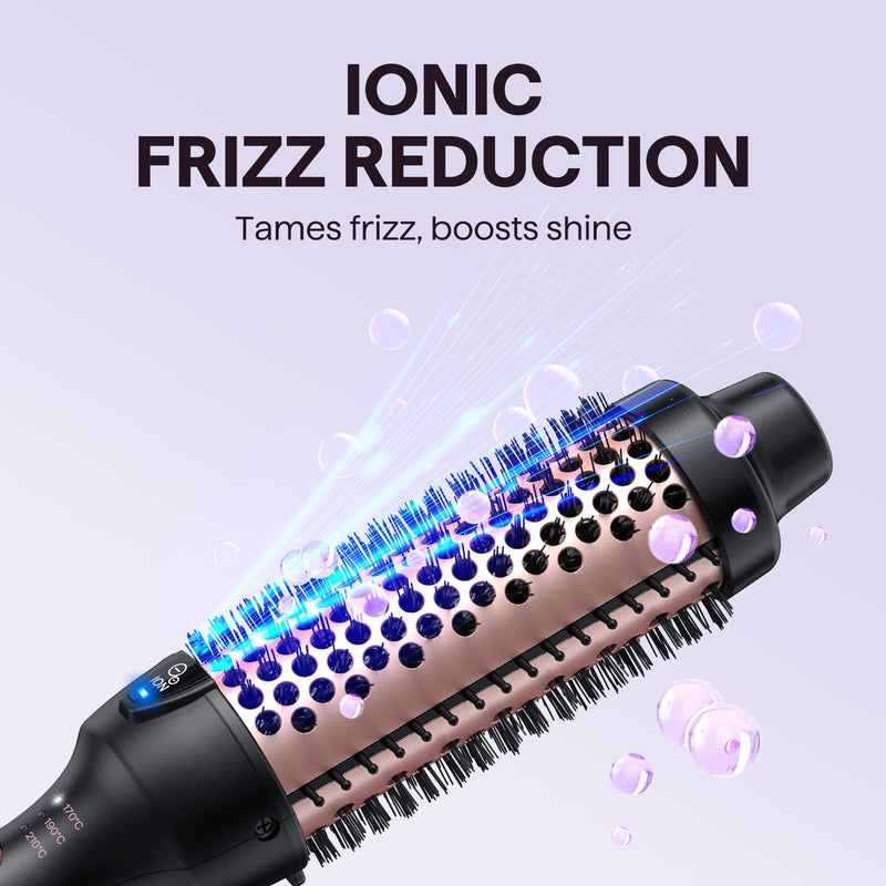 Wavytalk Thermal Brush 38mm Ionic Blowout Express Heated Hot Brush | Thermal Round Brush for Hair Styling, Heated Curling Iron Create Natural Curls, Dual Voltage and UK Plug, Rose Gold