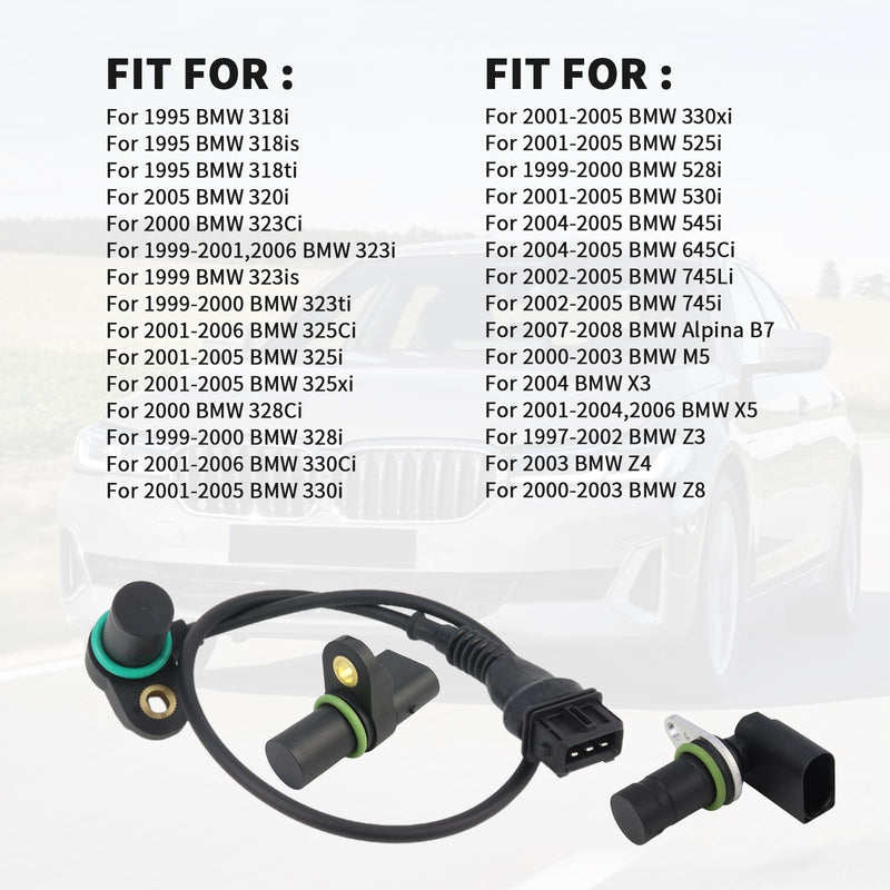CKP CMP Camshaft Position Sensor Crankshaft Position Sensor for BMW M54 2.5L 3.0L 2002-2009 E90 E46 E60 E64 E63 E66 E83 E53 E85 X3 X5 Z3 Z4 323i 325i 328i - OE 12147518628 12147539165 12141709616 3pcs Camshaft*2+Crankshaft Position Sensor*1