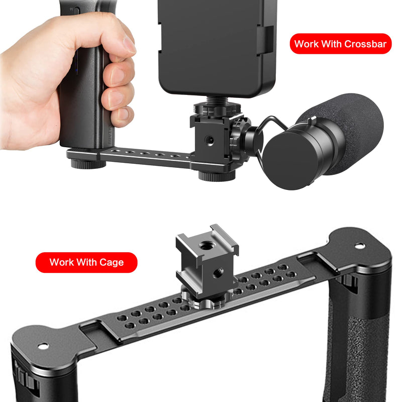 Triple Cold Shoe Mount Cold Shoe Adapter, 360 Degree Swivel Aluminum Camera Hot Shoe Extension Bracket with 3 Port Cold Shoe Mounts for Camera Cage Flash LED Light Monitor Microphone Triple Shoe Mount