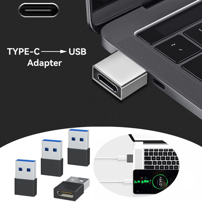 Welldiea USB to USB C Adapter 4 Pack, USB C Female to USB Male OTG Charger Type C Converter Compatible with Apple Watch Ultra iWatch 7-9,iPhone 15~13 Plus Pro Max,AirPods 3,iPad Air,Car,Galaxy (Black) Black