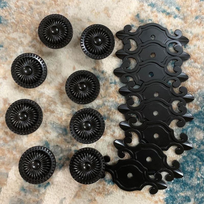 Antique Cabinet Knobs, Vintage Retro Mushroom Drawer Knobs with Backplate, Dresser Pull Handles for Kitchen/Cupboard/Wardrobe/Cabinet (Black-Backplate, 8 Pieces) Mushroom-backplate