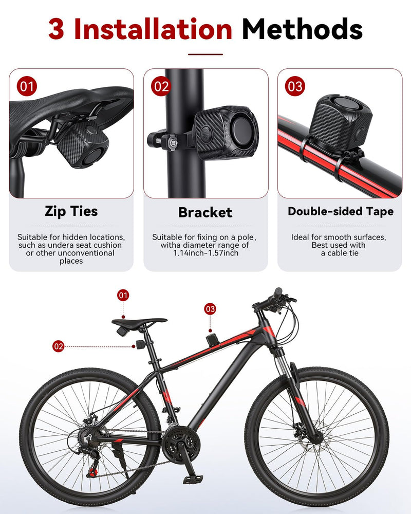 WSDCAM Two-Way Bike Alarm 120dB, USB-C Rechargeable with Remote | Anti-Theft Vibration Alarm System, 1148FT Wireless Range, IP65 Waterproof, Bike Alarm For Ebike Motorcycle Scooter