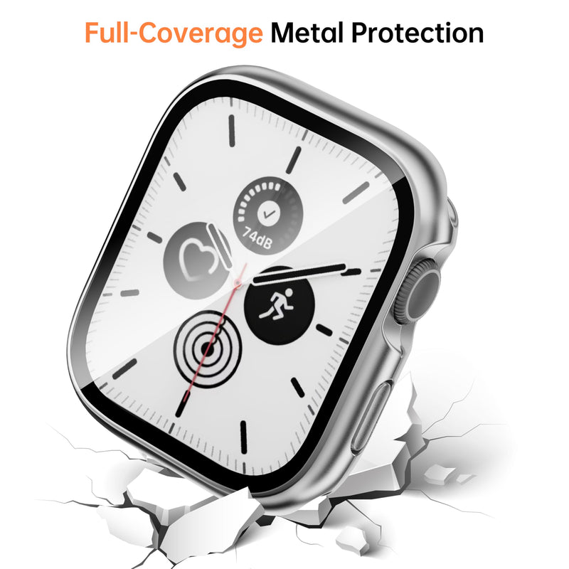 Metal Waterproof Case for 40mm Apple Watch SE 3/2/1 Series 6/5/4 | 40mm Cover Built-in Tempered Glass Screen Protector, Full Coverage, Anti-Scratch, Metal Silver 40mm(SE3/SE2/SE/6/5/4)