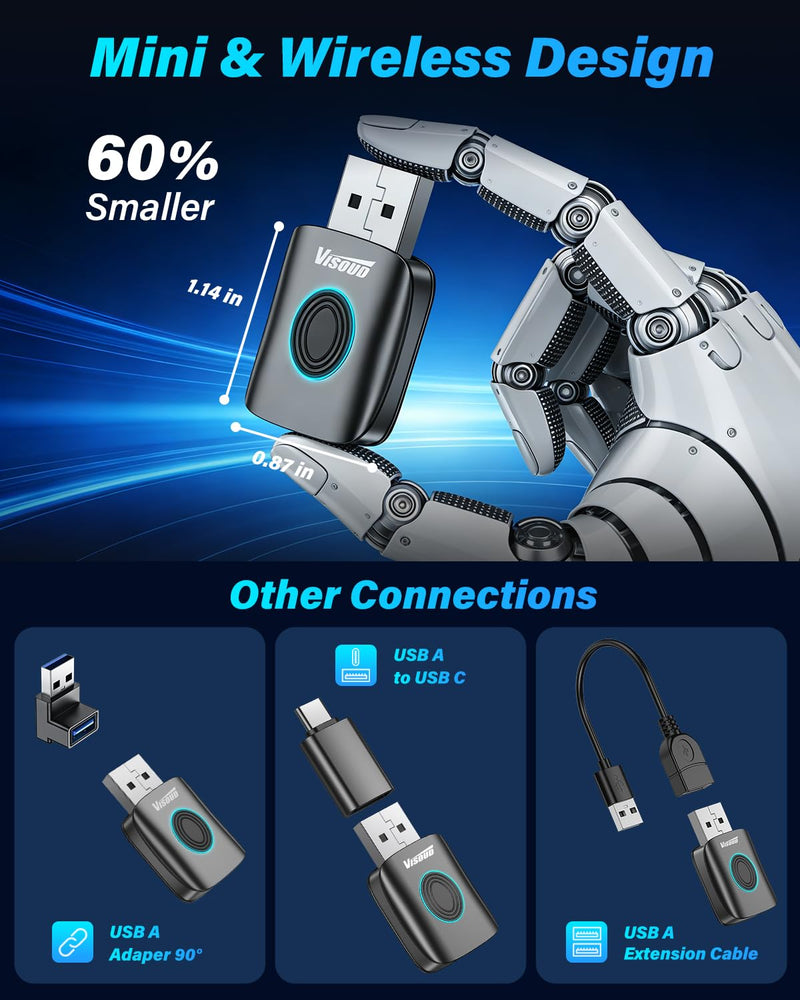 2026 Upgraded 2-in-1 Wireless CarPlay Adapter & Android Auto Dongle Plug & Play Multi-User Device Converts Wired to Wireless Ultra-Low Latency 5.8GHz WiFi Extension Cable for iPhone & Android Gray