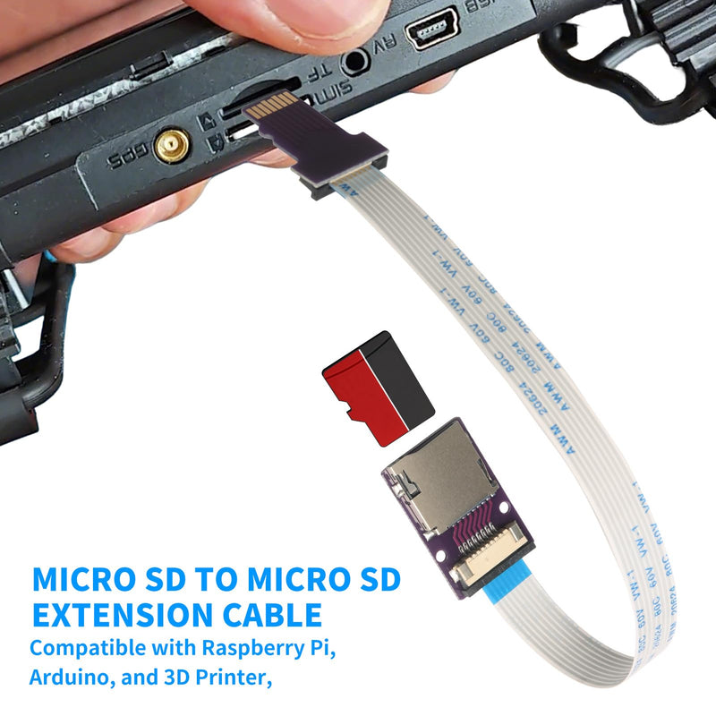 30cm /11.8 in Micro SD Flexible Extension Cable Adapter, 2Pack | Cables with Stable Signal, Compatible with Raspberry Pi, Arduino, and 3D Printers