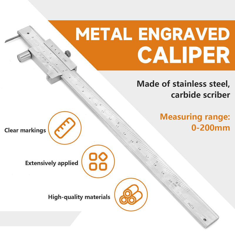 200mm Metal Scriber Calipers, Marking Gauge Calipers, 0-8 inch Carbide Parallel Cross Caliper for Scribing Iron, Steel, Wood and Other Materials