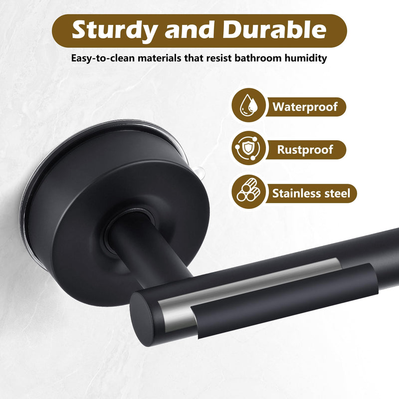 YOHOM Suction Cup Toilet Paper Holder No Drill Bathroom Tissue Holder with Strong Suction Removable Wall Mount Stainless Steel Paper Roll Holder for Kitchen Bath,Matte Black, 2 PCS