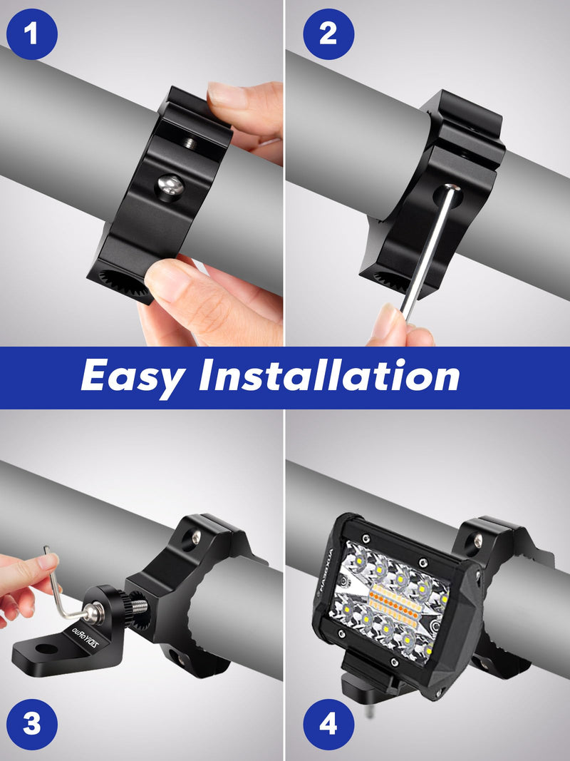 Light Bar Mount for ATV- 360° Solid Aluminum Alloy Bracket for Fog LED and Driving Lights. Fits 0.75"-1.5" Bars, Set of 2pcs, ATV Motorcycle Light Bar Mount Bracket Tube Clamp