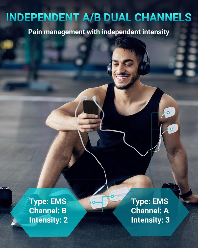 Comfytemp TENS Unit Muscle Stimulator for Pain Relief Therapy, TENS Machine with 24 Modes and DIY, Dual Channel EMS Unit, Pulse Muscle Massager for Back, Shoulder, Sciatica, Arm, 10 Electrode Pads