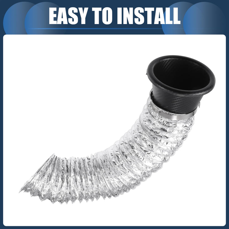 Air Intake Duct, Front Bumper Car Round Brake Air Duct with Extendable Flexible Hose and Hose Band Plastic Aluminum Black, 1 Set