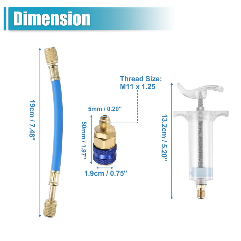X AUTOHAUX Oil and Dye Injectors Kit 30ml/1 Oz Hand Push Compressor Manual AC Oil Dye Injector with Quick Coupler 1/4 SAE Connector Car HVAC Compressor Oil Dye Injector Refrigerant Tool