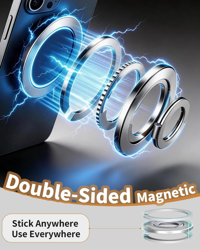 Ultra-Thin Magnetic Phone Ring Holder Grip for Magsafe Accessories | 360° Rotating Magnetic Cell Phone Grip With Dual-Sided Magnet And Foldable Stand For MagSafe & iPhone 17-12 Pro Max&Android silver