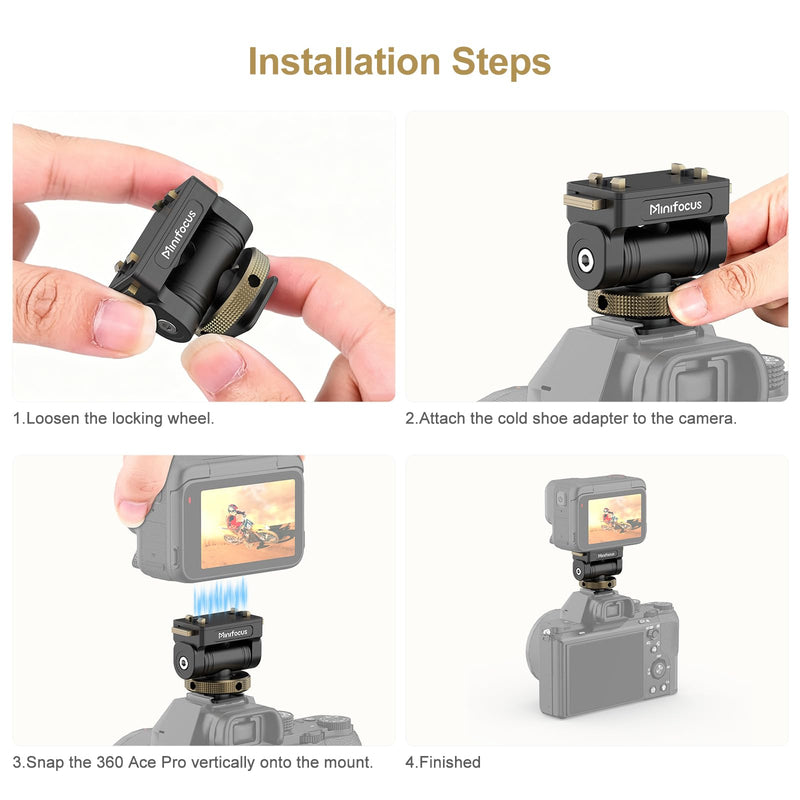 MINIFOCUS Magnetic Cold Shoe Adapter Mount, 360° Rotatable 160° Tilt Action Camera Hot Shoe Mount with 1/4" Screw Hole Compatible with Insta360 Ace Pro/Ace Pro2/X4/X4 Air/X5 V4119