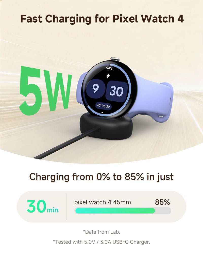 5W Charger for Google Pixel Watch 4, Fast USB-C Charging Dock for Google Watch 4 (41mm/45mm), Magnetic Charger Stand, 3.3ft USB-C Charging Cord, Black 1