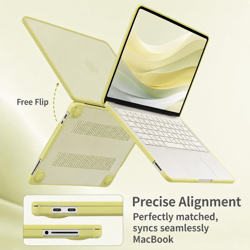 3-Piece Set Protector Case for 2026 MacBook Neo 13 Inch | Matte PC shell with screen protector, matching keyboard cover, thickened edges, vented bottom, and precise snap-on fit Yellow