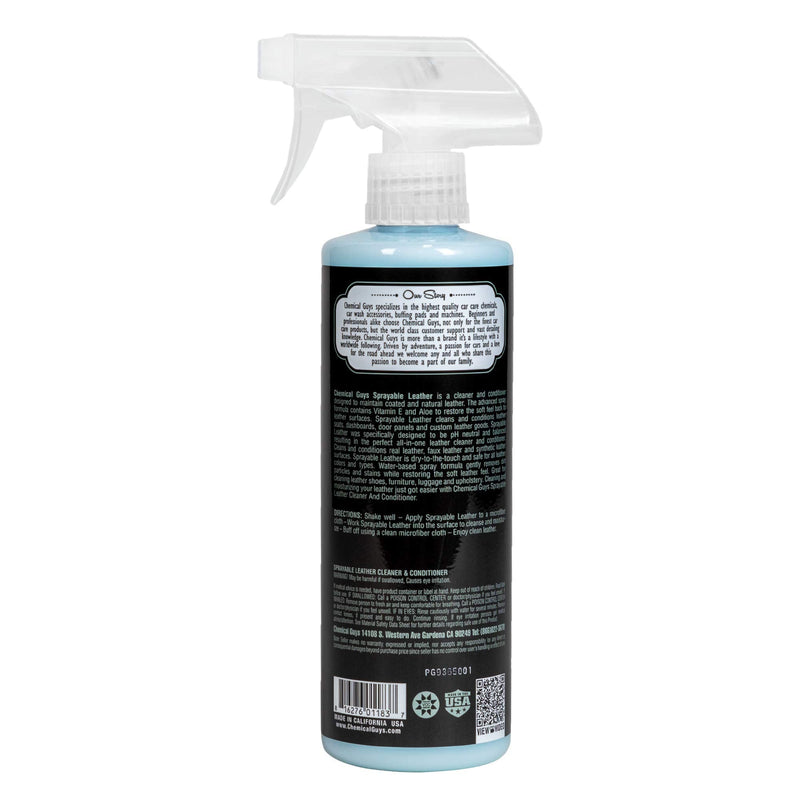Chemical Guys SPI_103_16 Sprayable Leather Cleaner and Conditioner in One for Car Interiors, Apparel, and More (Works on Natural, Synthetic, Pleather, Faux Leather and More) Leather Scent, 16 fl oz 16 Fl Oz (Pack of 1)