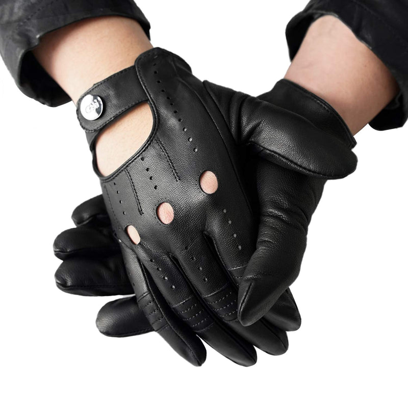 GSG Men Geniune Leather Gloves Sheepskin Black Driving Cycling Touchscreen Motorcycle Unlined Gloves X-Large