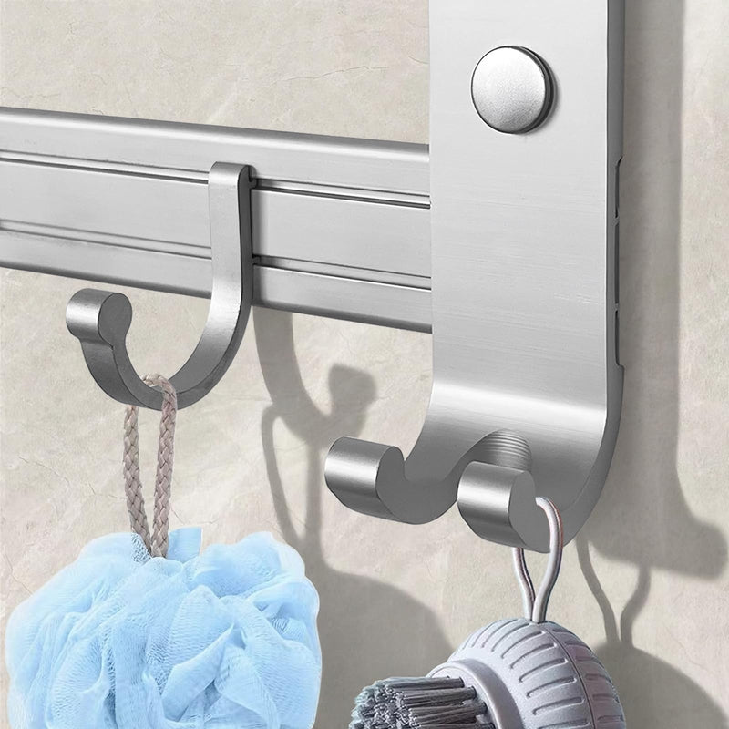 Jahof Fodable Towel Rack 24 inch, Wall Mounted Towel Bar with Hooks, Space Aluminum Towel Holder for Bathroom, Lavatory (60cm, Silvery)