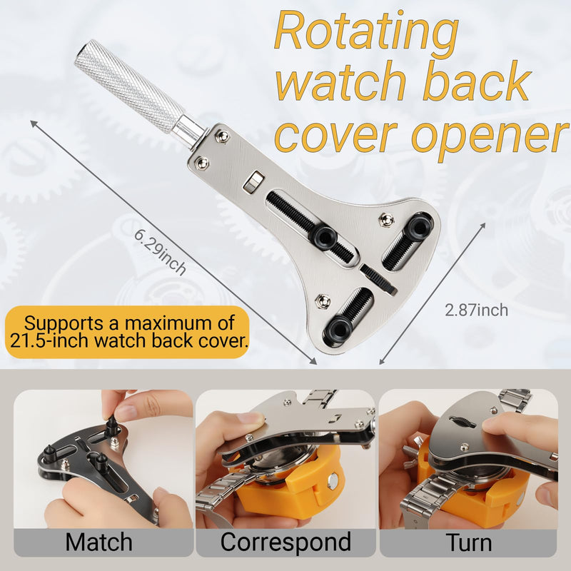 Watch Repair Tool Kit, Suitable for Battery Replacement & Watch Link Removal and Adjustment, Including Multi-Size Screwdriver Set, Tool Hammer, Watch Back Cover Disassembly Tool, and Portable Carrying Case, with User Manual.