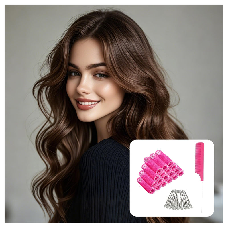 18 Pcs Self Grip Hair Rollers with Comb & 10 Clips - Salon-Pro Sticky Heatless Curler for Short/Long Hair, No-Heat Styling, DIY & Professional Use