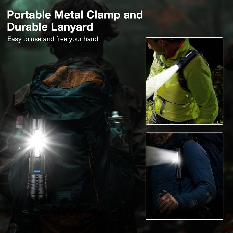 Rechargeable Flashlight 980,000L High Lumens 2 Pack, Led Tactical Flash Light, Super Bright Flashlights with 7 Modes, USB C Charging, Cob Side Light, IPX6 Waterproof, for Camping Emergency 2pc-L