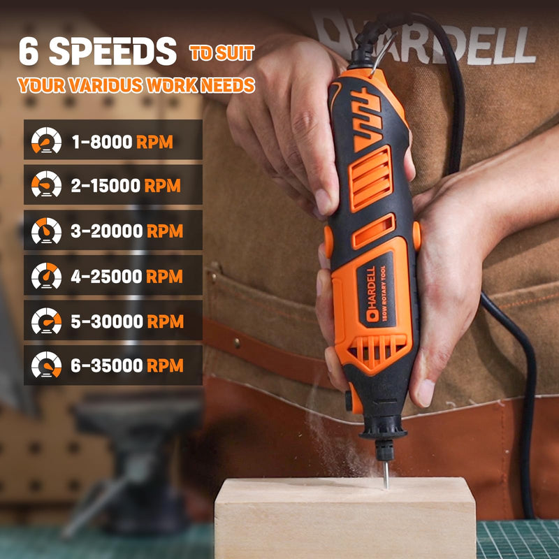 HARDELL 180W Corded Rotary Tool Kit, 8000-35000 RPM 61 Accessories for DIY | Powerful 180W Rotary Tool Kit for Cutting, Sanding, Grinding, Polishing, Engraving & Drilling Orange