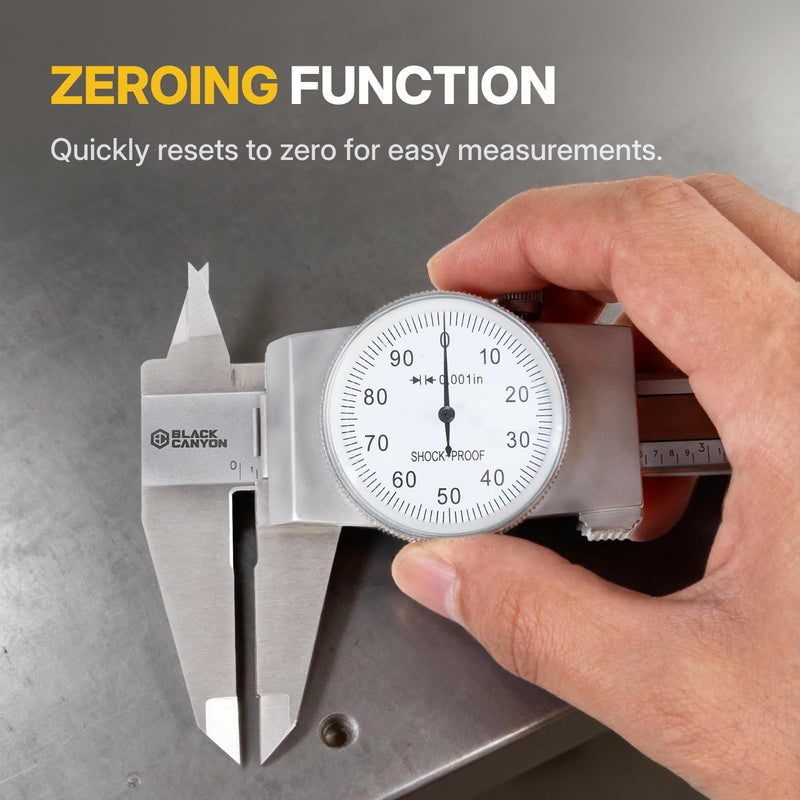 BLACK CANYON 6" Dial Caliper, 6 Inches Measurement, Caliper Measuring Tool, 0.001 inch fine Graduation, 4-Way Measurements, Hardened 4R13 Stainless Steel, Ideal for DIY/Household T7-1026