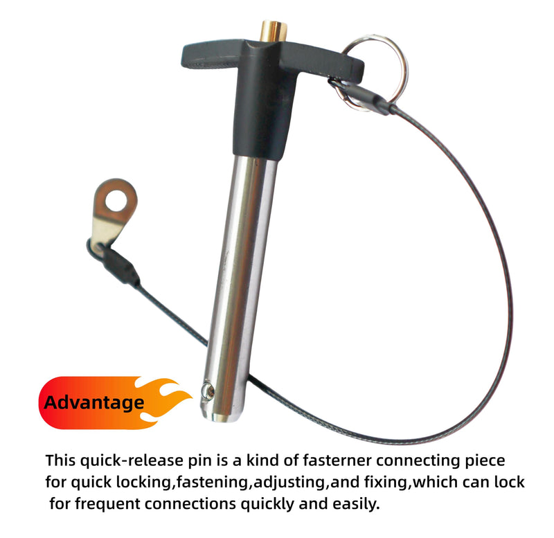 T-Handle Locking pin 304 Stainless Steel Grip Push-Button Locking Quick-Release pin with Safety Rope (Φ3/8in x 3-5/32in(2PCS)) Φ3/8in x 3-5/32in(2PCS)