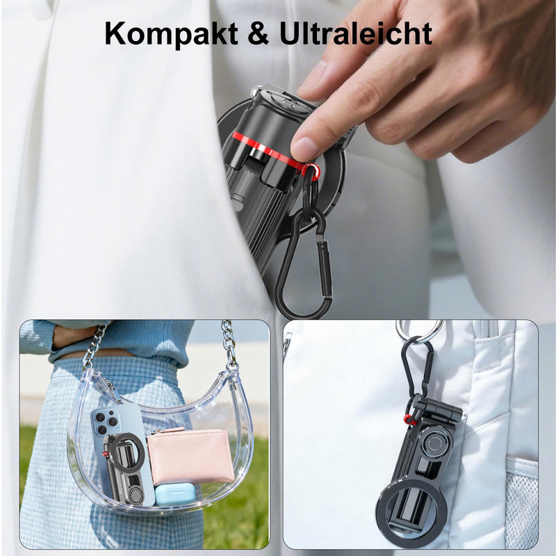 Koolehaoda Magnetic Mini Selfie Stick for MagSafe 4 in 1 Phone Tripod | Extendable Stand with Detachable Phone Clip Wireless Remote Portable Pocket Size for iPhone Android Foldable Compact Travel