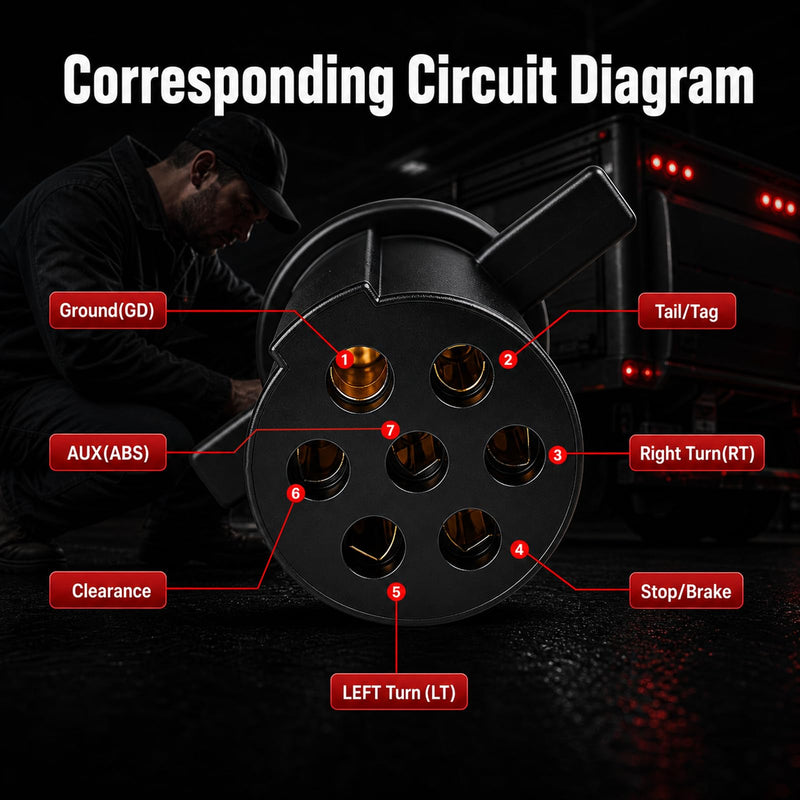 7-Way Round Pin Trailer Circuit Plug Tester Replace 7865L,with Cleans & Restores Tool | LED Indicators, Durable & Accurate Diagnostic Tool for Truck Drivers & Mechanics