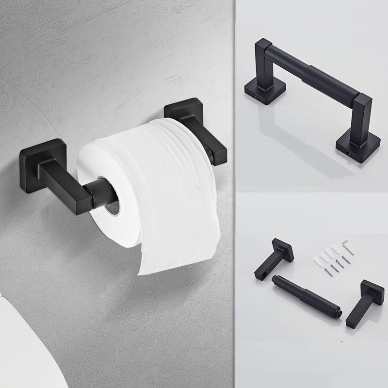 Matte Black Bathroom Hardware Set 4 Pieces,Towel Bar Set Stainless Steel Wall Mounted, Includes 16In Hand Towel Bar, Towel Ring, Robe Towel Hooks,Toilet Paper Holder, Bathroom Towel Rack Set Matte Black 16Inch