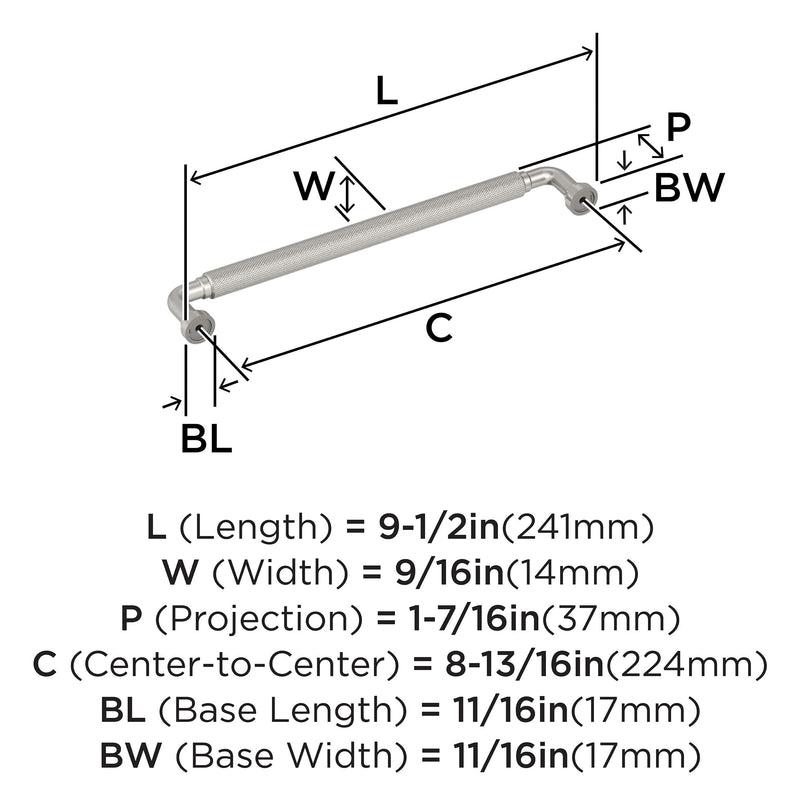 Amerock Collet 8-13/16 inch (224 mm) Center-to-Center Satin Nickel Cabinet Pull, BP37686G10