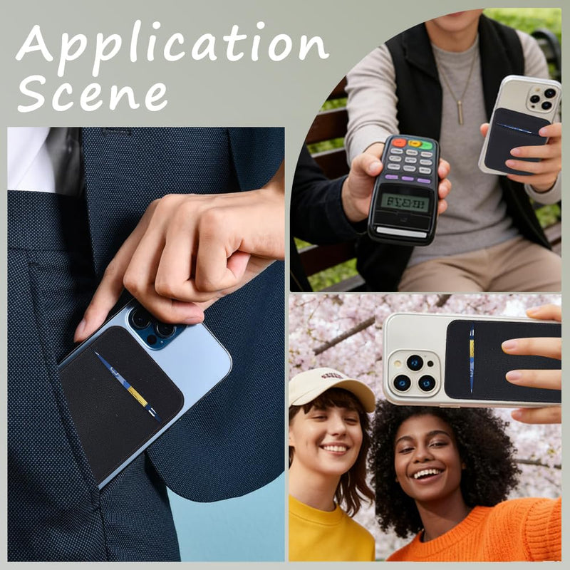 CREATCABIN 4Pcs Cell Phone Card Holder Pocket Elastic Fabric Stretchy Stick on Wallet Credit Card Case Pouch Sleeve Self Adhesive Card Holders Wallet Sleeve Pocket Pouch Compatible for Mobilephone