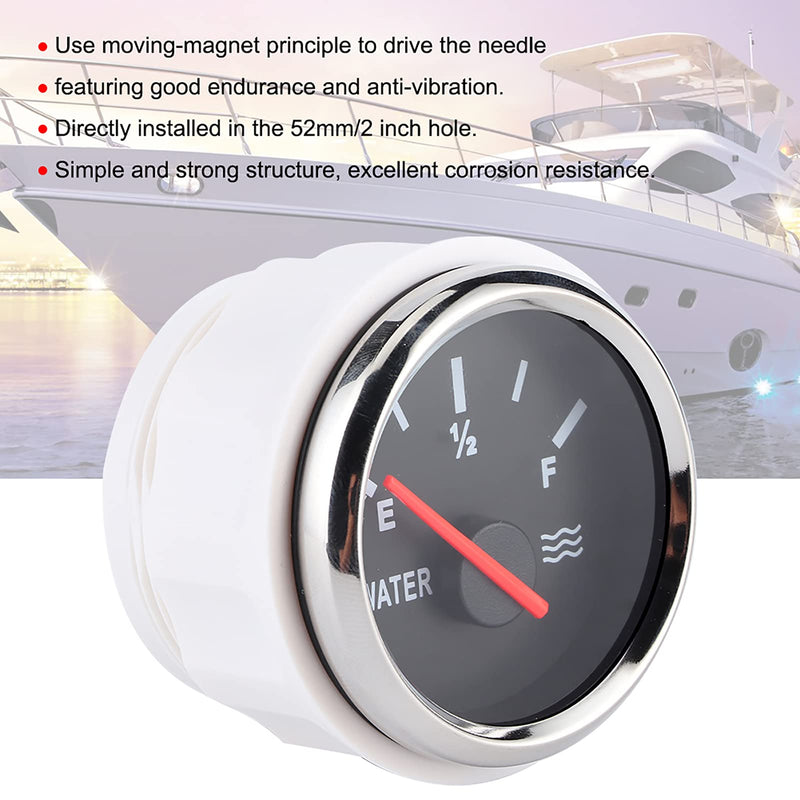 2in Pointer Water Liquid Level Gauge, RV Truck Water Tank Gauge, Universal Liquid Level Measurement for Marine Boat (Silver Black) Silver frame on black background