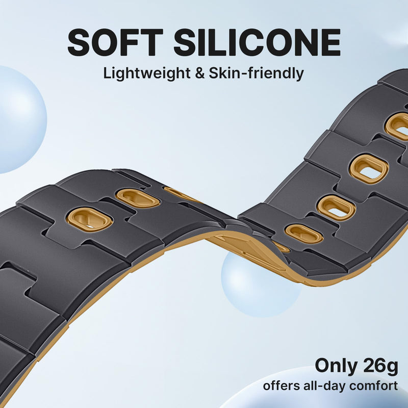 Bandletic Magnetic Silicone Band Compatible with Google Pixel Watch 4-1 | N54 Magnet Plus Pin Tuck, Stays on Arm During Hard Runs, Fits Pixel Watch 4/3 45mm, for Gym, Office or Date Night, Men Women Anthracite Gray/Ochre 45mm for Pixel Watch 4/3